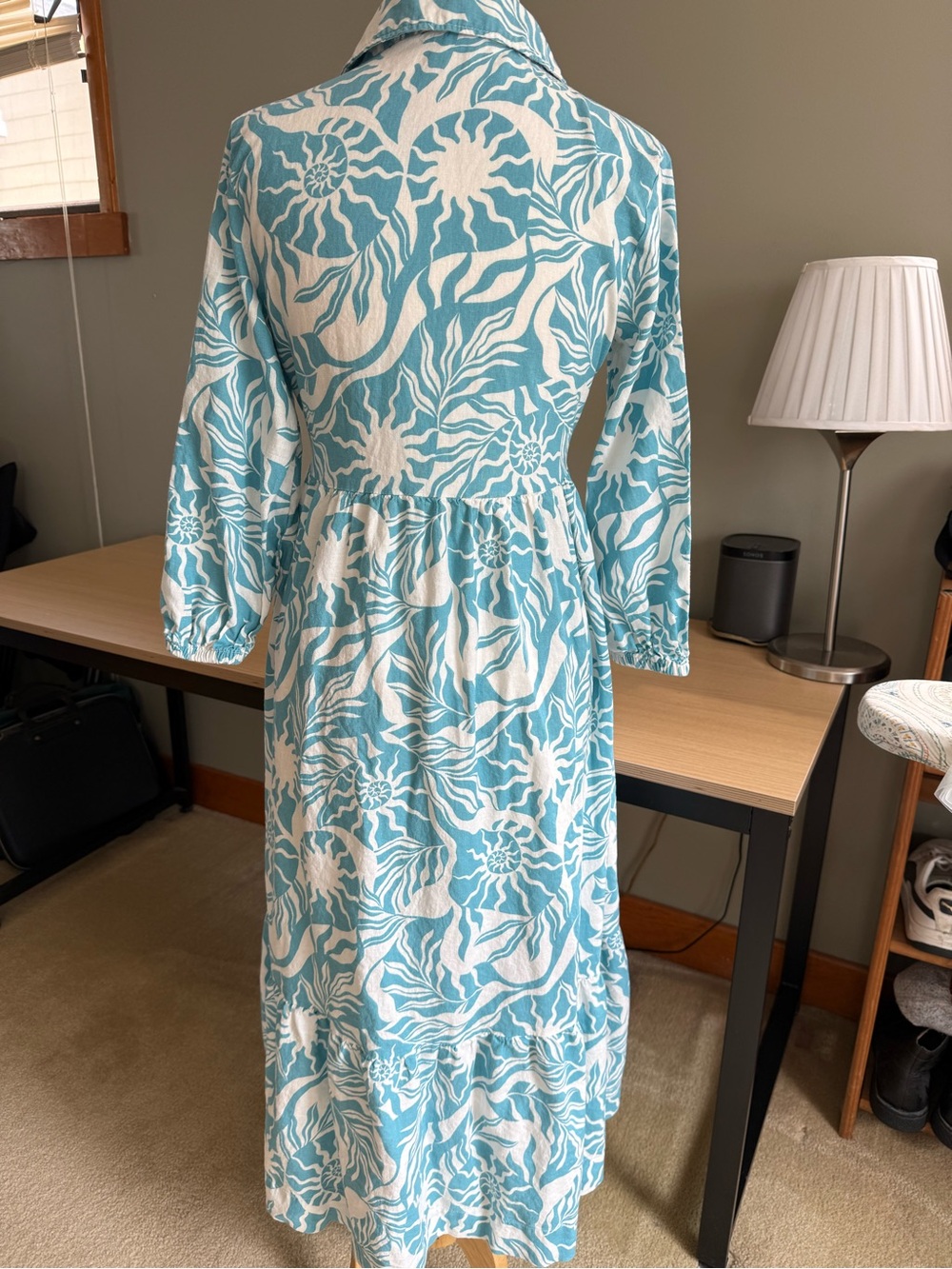 Nicole Miller New York Linen Blend Floral Maxi Shirt Dress Blue XS - Picture 3 of 15